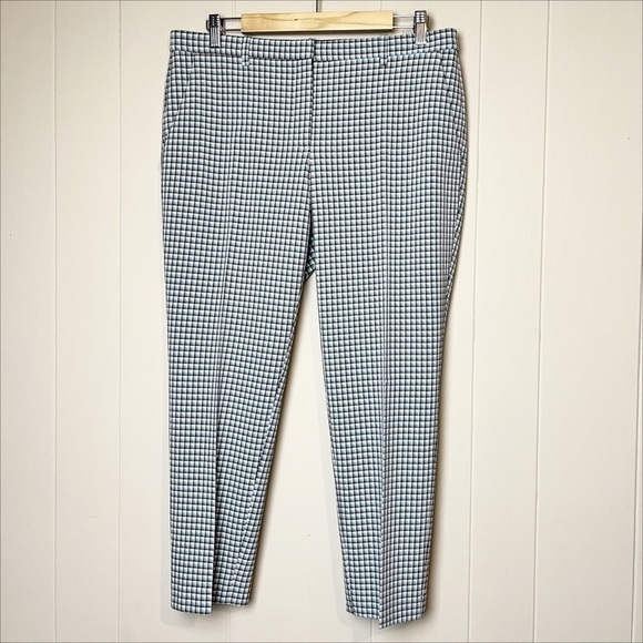 Theory Treeca Pants 10 Check Viscose slim cropped mid rise blue plaid office - Picture 2 of 13